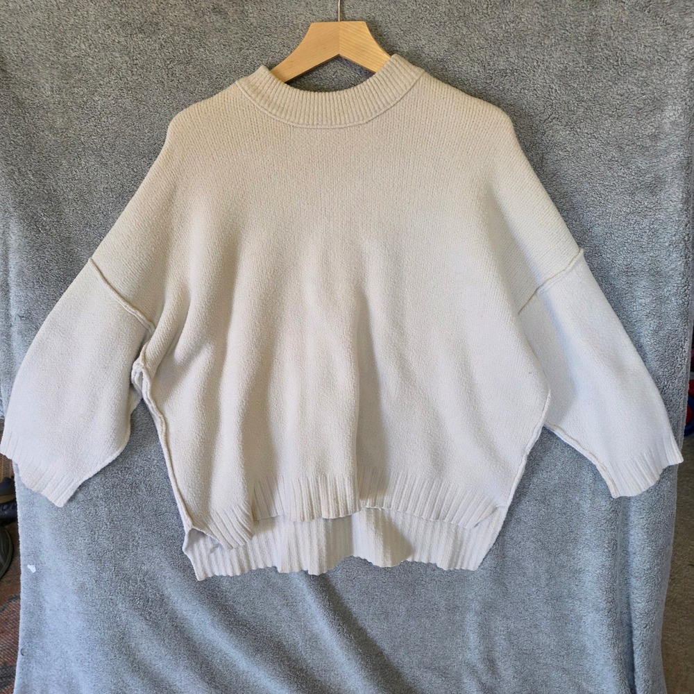 Free People Easy Street Tunic‎ Sweater Cream Ivory Mock Neck Oversized Small